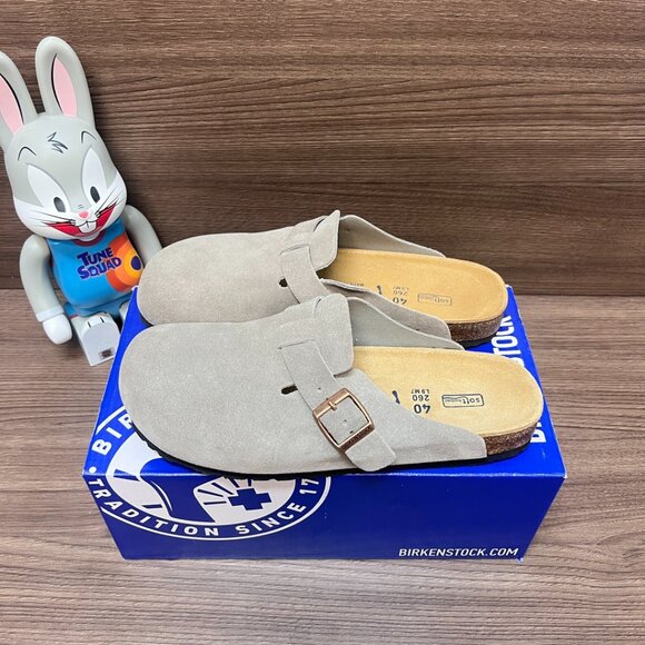 Birkenstock Boston taupe suede mule clogs - Picture 1 of 9
